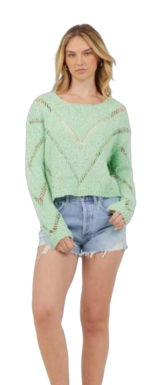 VINTAGE HAVANA APPLE GREEN OPEN SLIT KNIT SWEATER