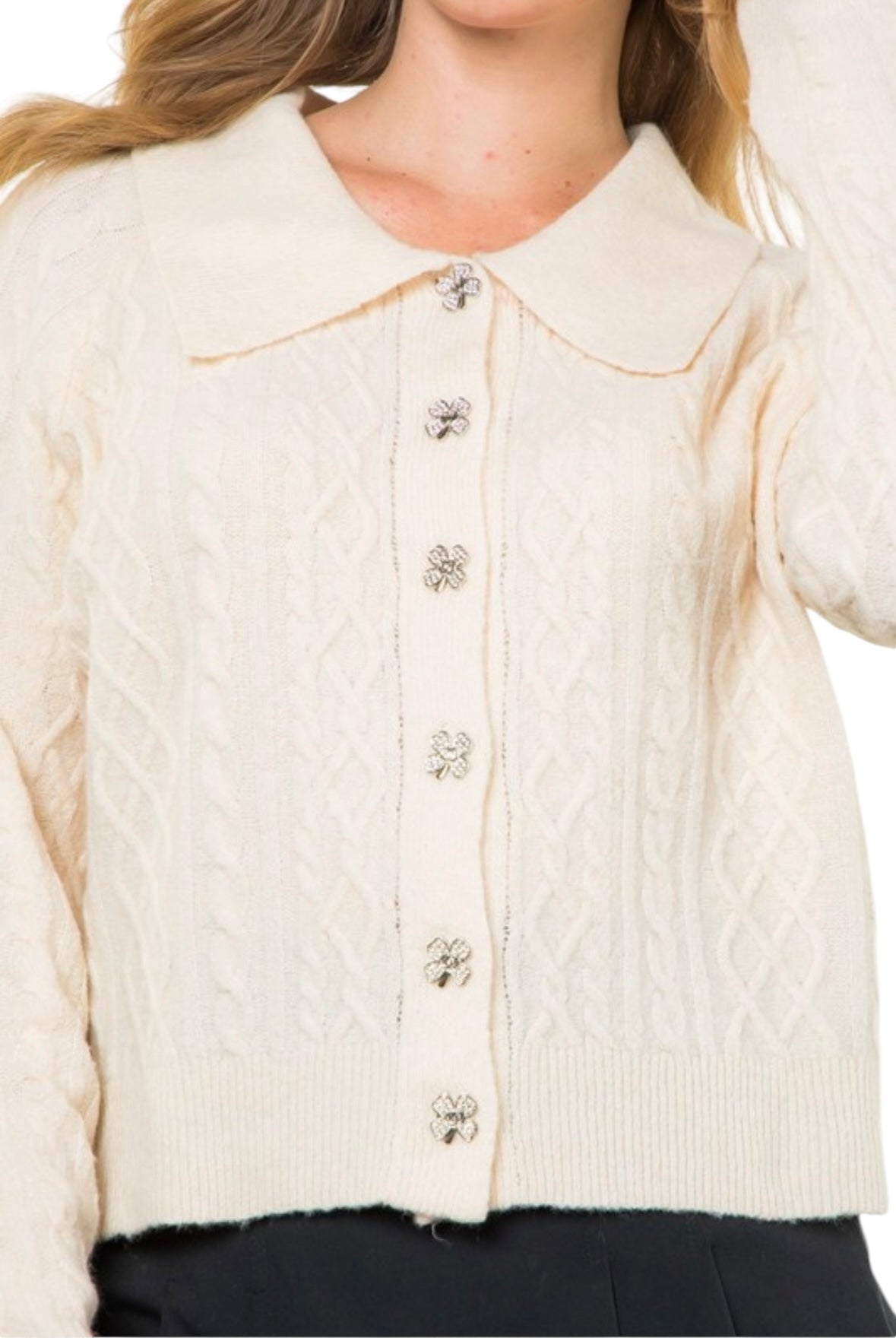 THML BUTTON UP KNIT CARDIGAN CREAM