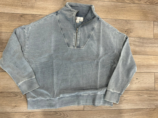 VINTAGE HAVANA WASHED DENIM TERRY QUARTER ZIP SWEATSHIRT