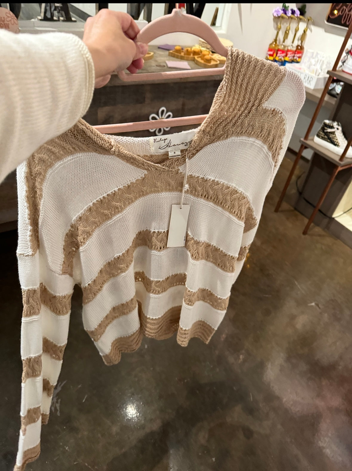 VINTAGE HAVANA IVORY & BEIGE STRIPED HOODED SWEATER
