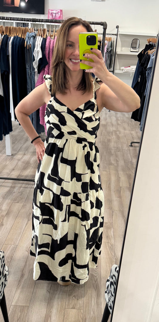 CAMILLA BLACK IVORY PATTERN TIERED MAXI DRESS