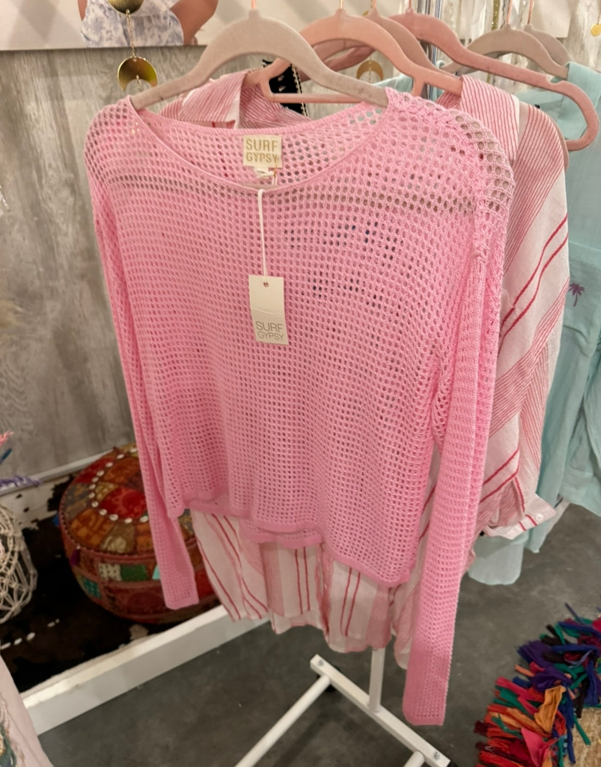 SURF GYPSY PINK SAND MESH KNIT TOP FINAL SALE