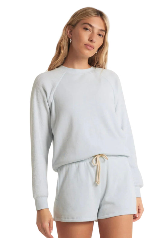 Z SUPPLY SALDANA REVERSE FLEECE TOP POOL BLUE