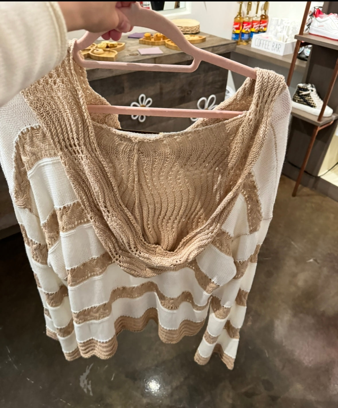 VINTAGE HAVANA IVORY & BEIGE STRIPED HOODED SWEATER