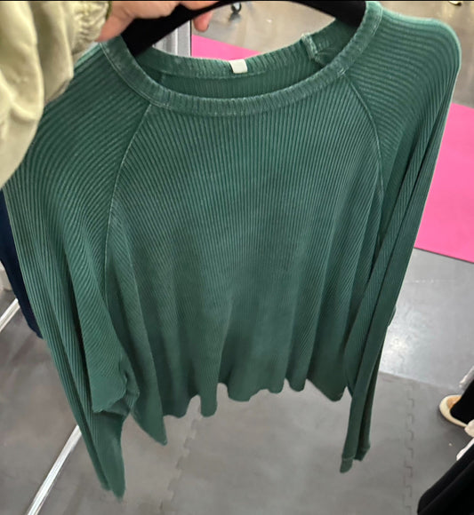 HASHTTAG MINERAL WASH RIBBED LONG SLEEVE TOP WILLOW