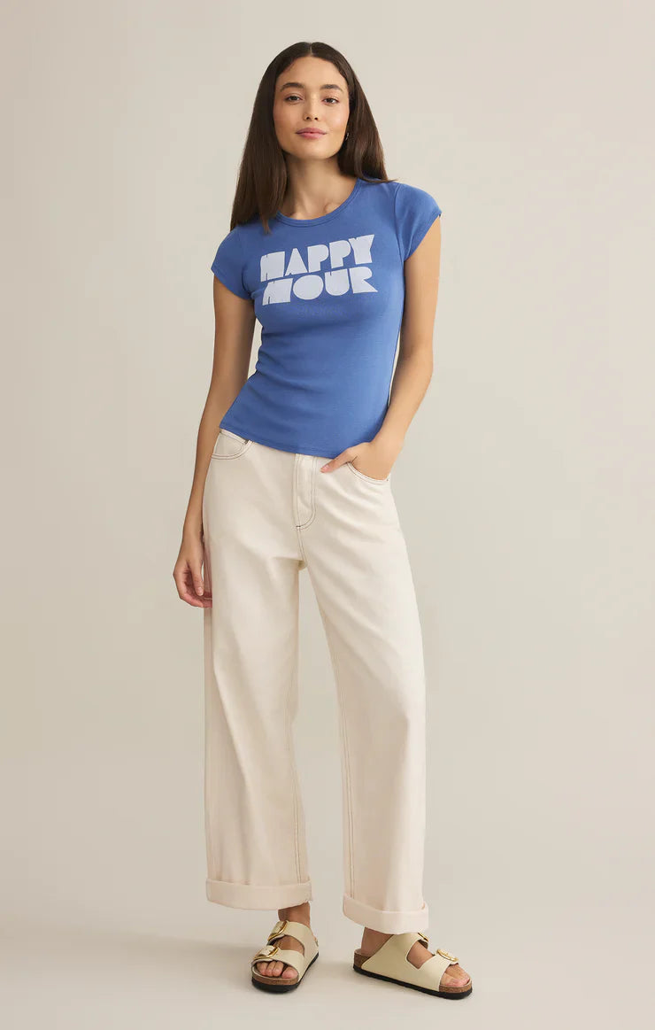 Z SUPPLY GRAPHIC HAPPY HOUR CHEEKY TEE RIVIERA BLUE FINAL SALE