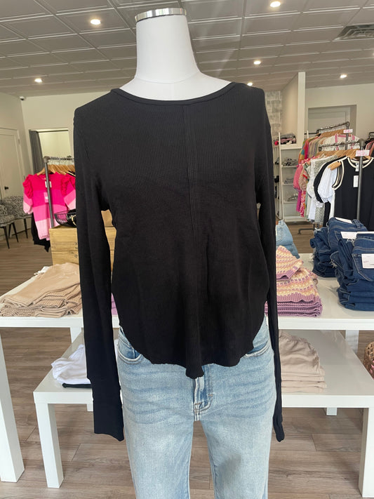 BOBI LONG SLEEVE WAFFLE WITH THUMBHOLES BLACK