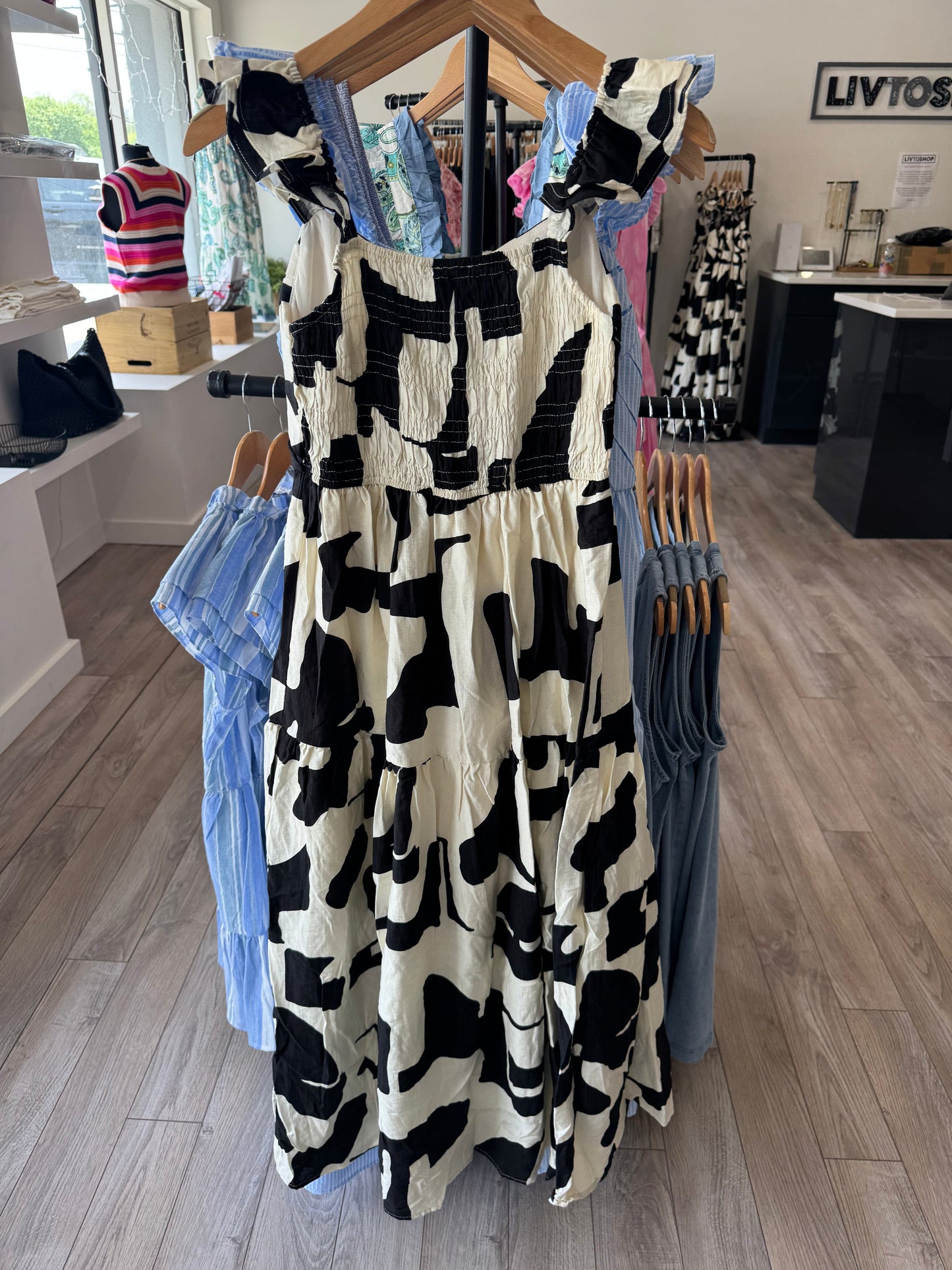 CAMILLA BLACK IVORY PATTERN TIERED MAXI DRESS