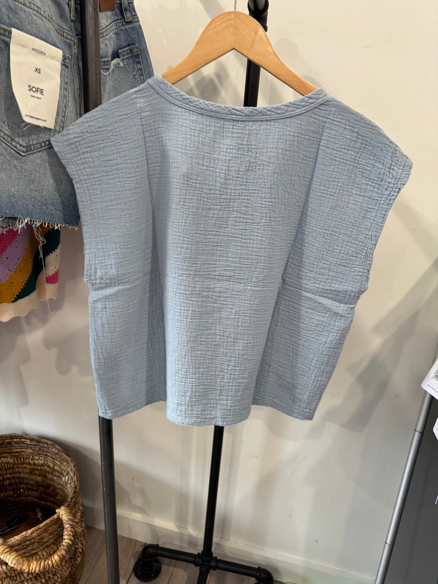 BOBI SHORT SLEEVE DOLMAN TOP WATER BLUE