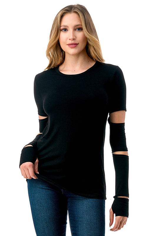 BLACK CUT OUT SLEEVE TOP