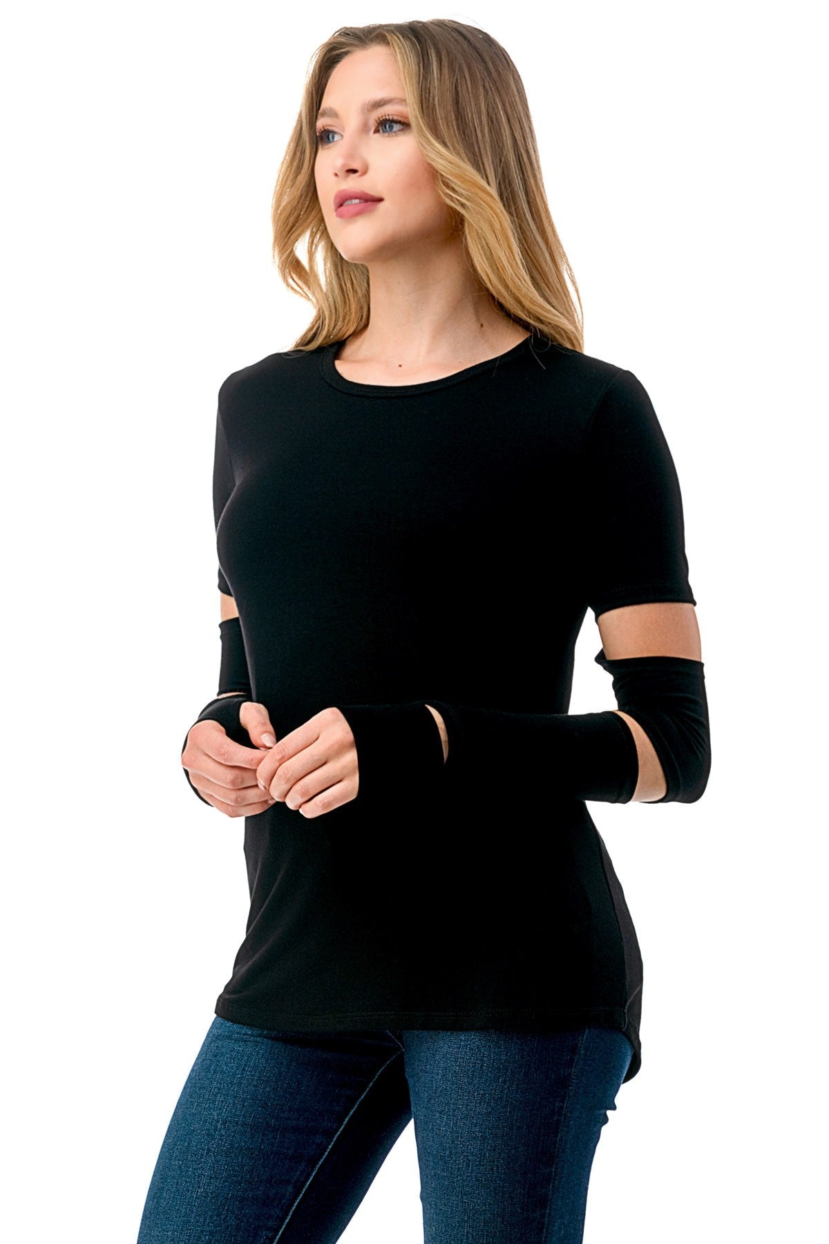 BLACK CUT OUT SLEEVE TOP