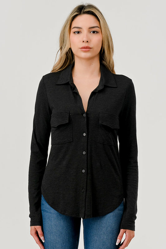 HASHTTAG COTTON SLUB BUTTON DOWN SHIRT BLACK