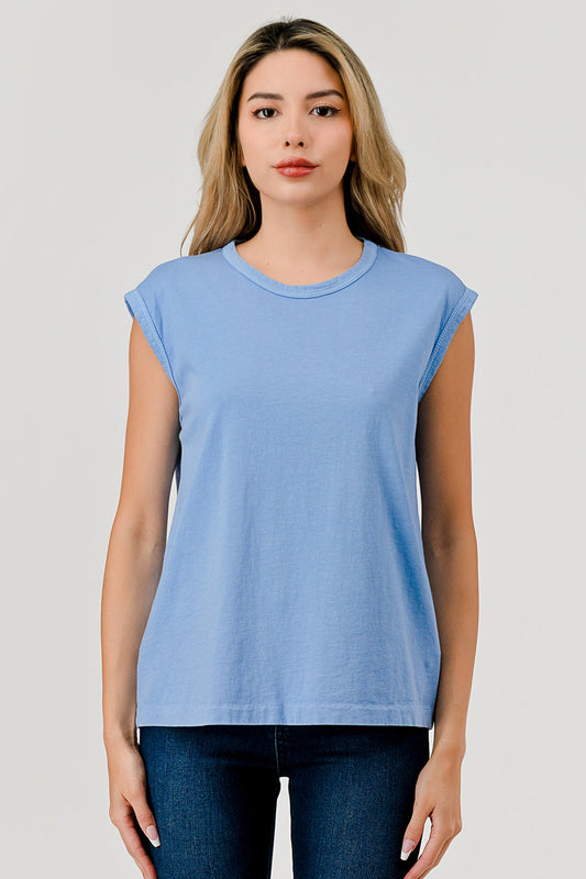 HASHTTAG SUPIMA VINTAGE DYE MUSCLE TOP CORNFLOWER BLUE