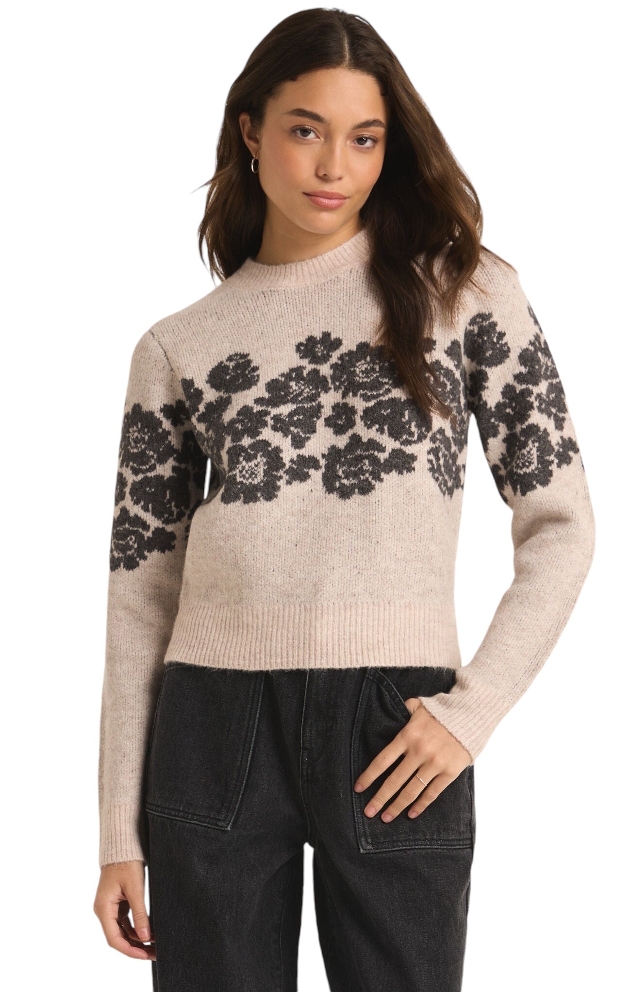Z SUPPLY MARISOL FLORA SWEATER LIGHT OATMEAL HEATHER