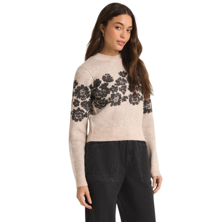Z SUPPLY MARISOL FLORA SWEATER LIGHT OATMEAL HEATHER