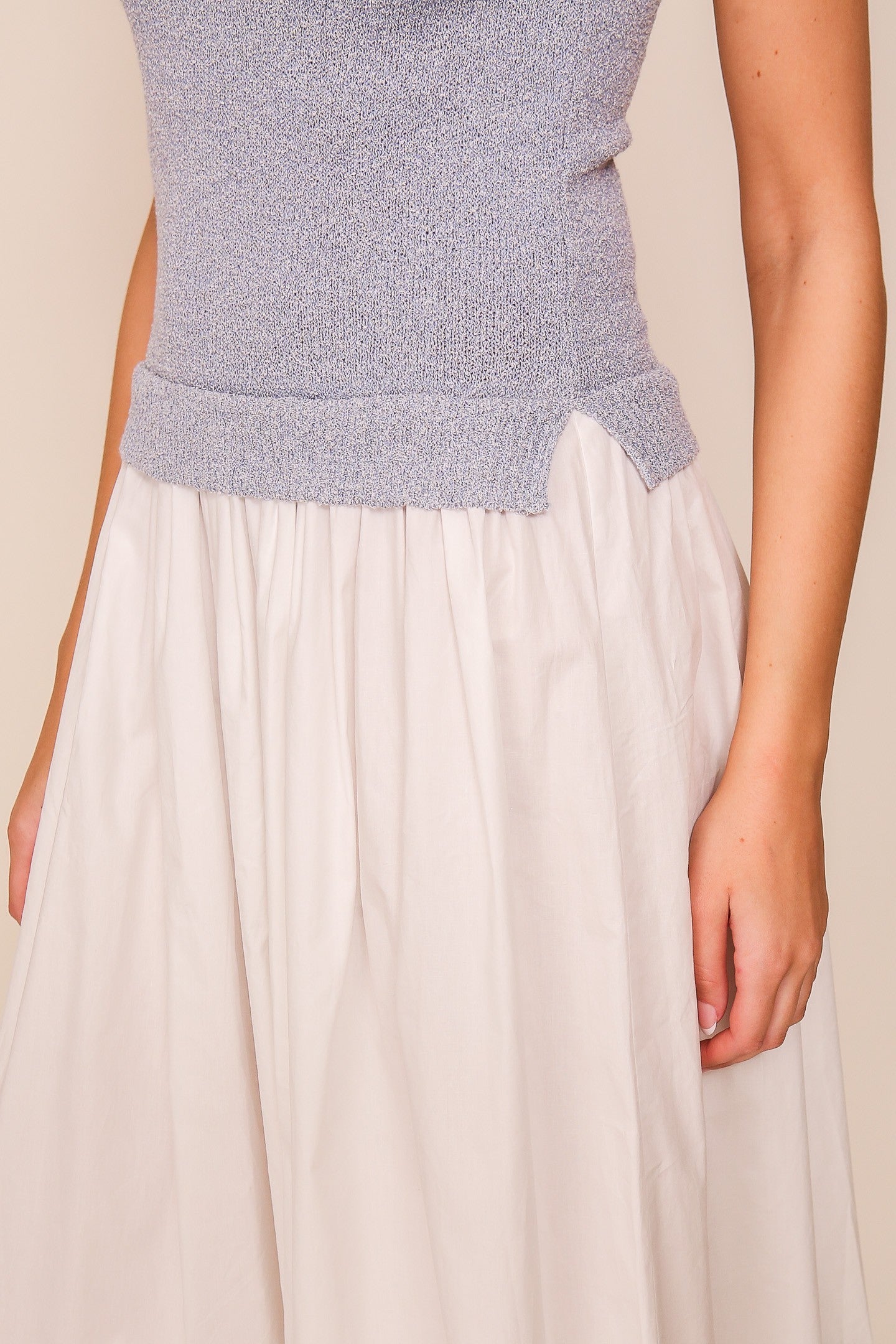 LIGHT.BLUE WHITE TWO TONE SLEEVELESS MIDI DRESS FINAL SALE