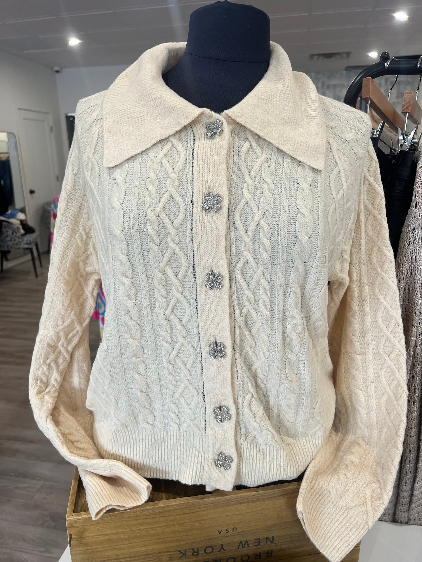 THML BUTTON UP KNIT CARDIGAN CREAM
