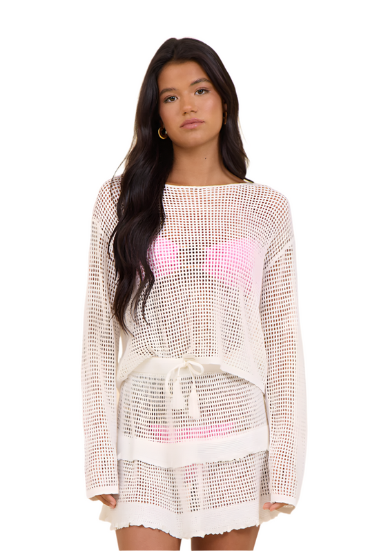 SURF GYPSY WHITE MESH KNIT LONG SLEEVE TOP FINAL SALE