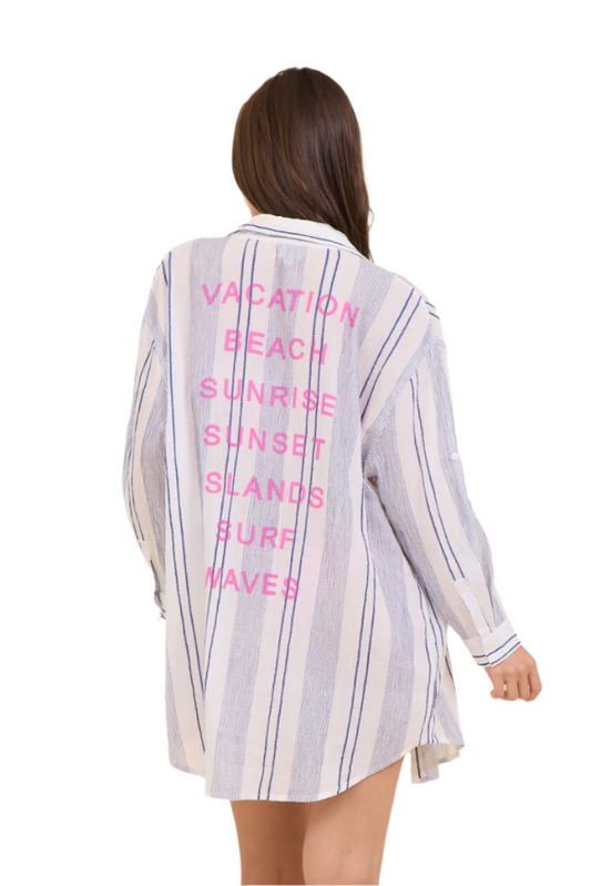 SURF GYPSY SAILOR STRIPE COTTON BUTTON DOWN FINAL SALE