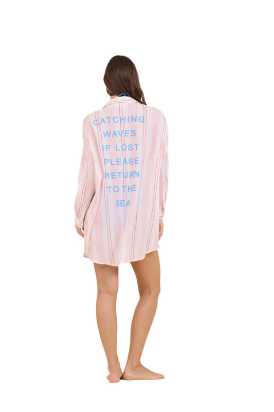 SURF GYPSY COROLINA STRIPE COTTON BUTTON DOWN PINK FINAL SALE
