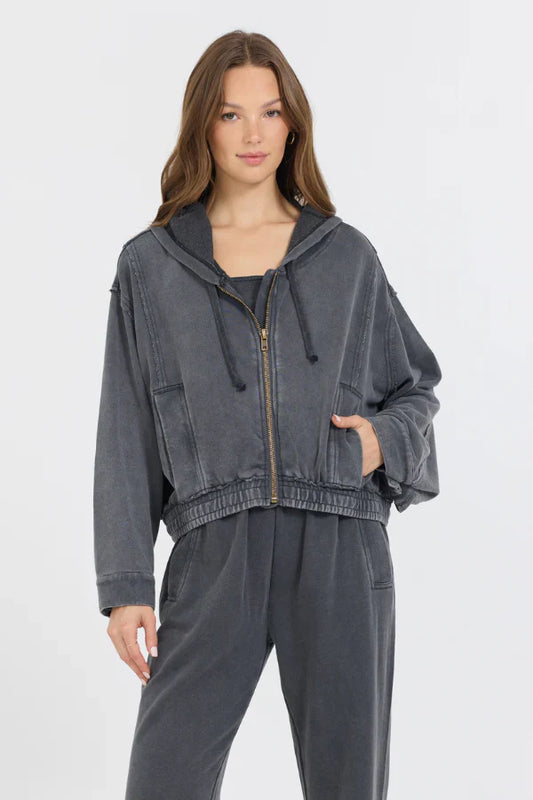 VINTAGE HAVANA WASHED CHARCOAL FRENCH TERRY ZIP HOODIE
