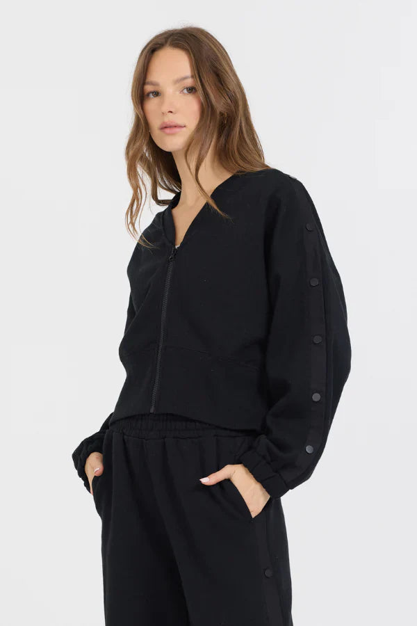 VINTAGE HAVANA BLACK BRUSHED FLEECE ZIP SNAP SLEEVE