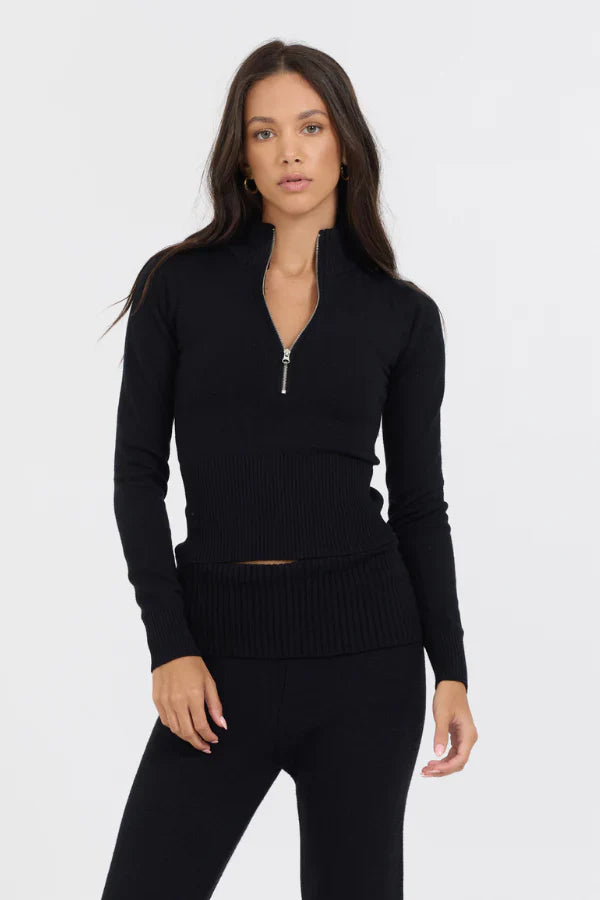 VINTAGE HAVANA BLACK SLIM FIT KNIT QUARTER ZIP