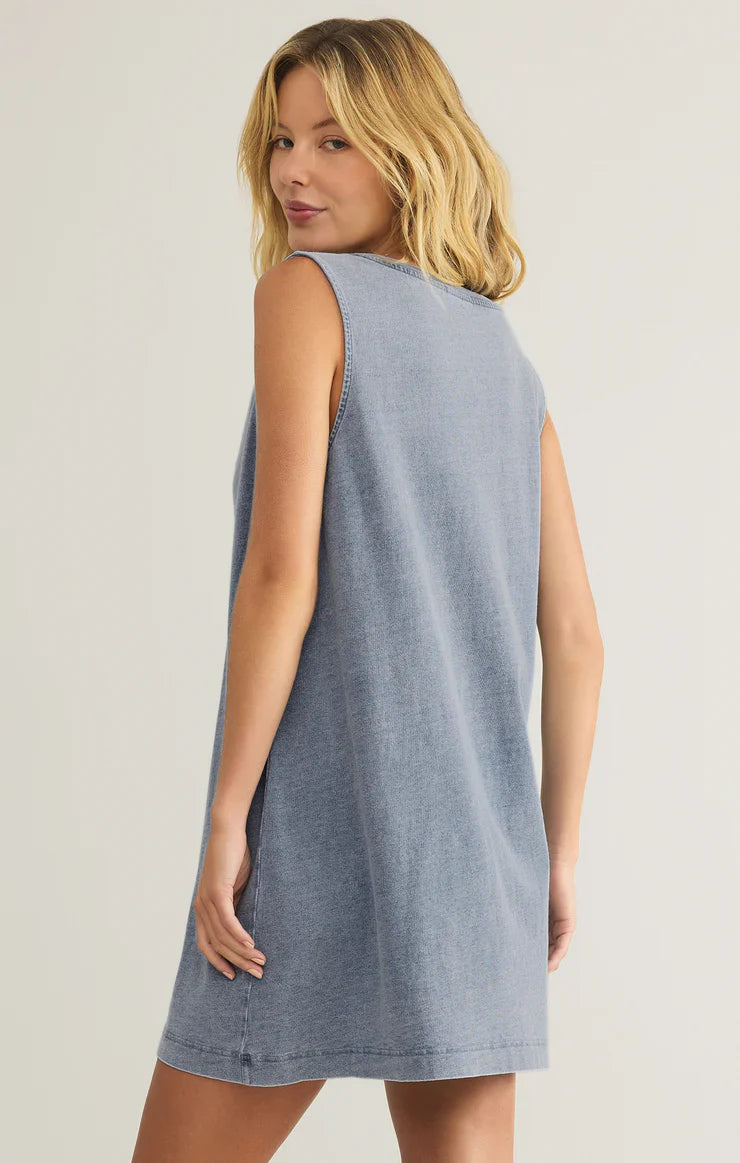 Z SUPPLY SLOANE V NECK DENIM DRESS MEDIUM INDIGO