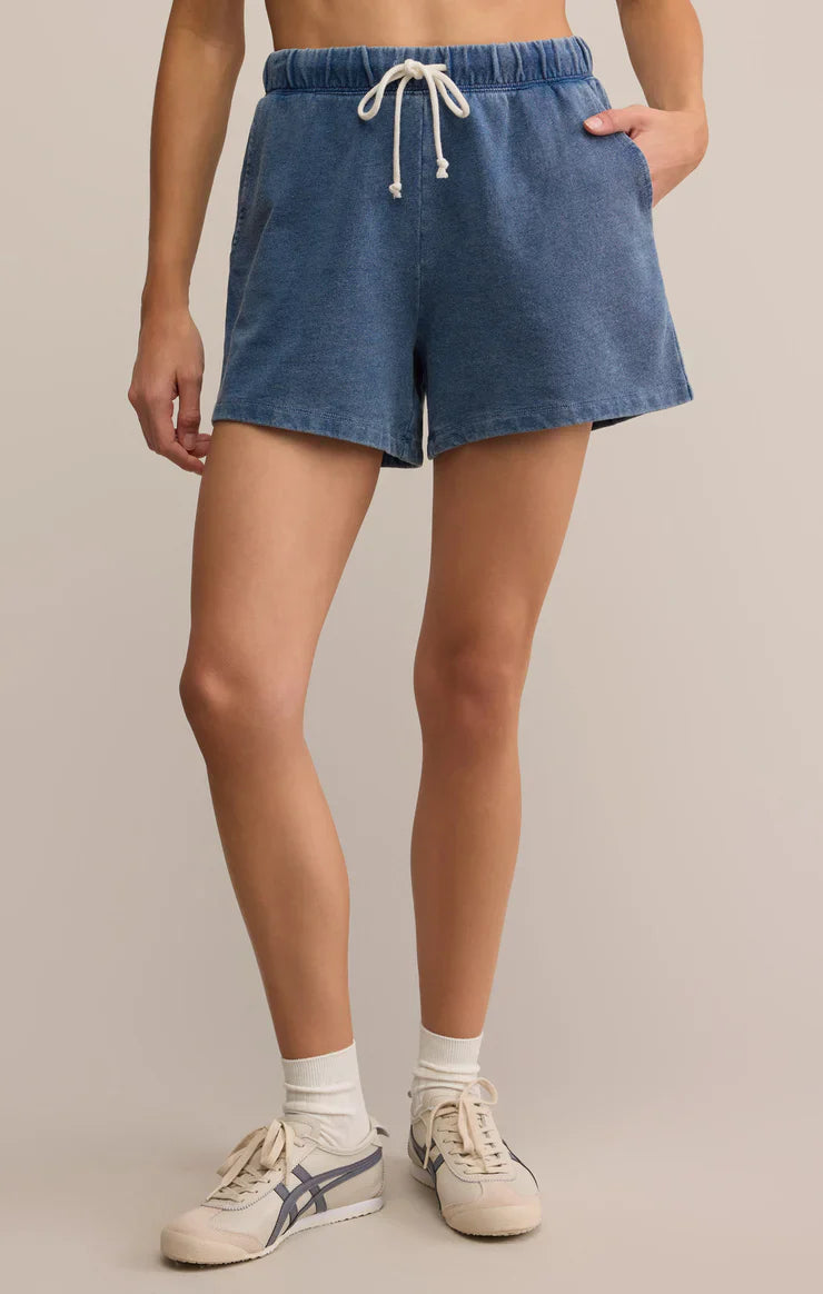 Z SUPPLY HUNTER KNIT DENIM SHORTS VINTAGE INDIGO
