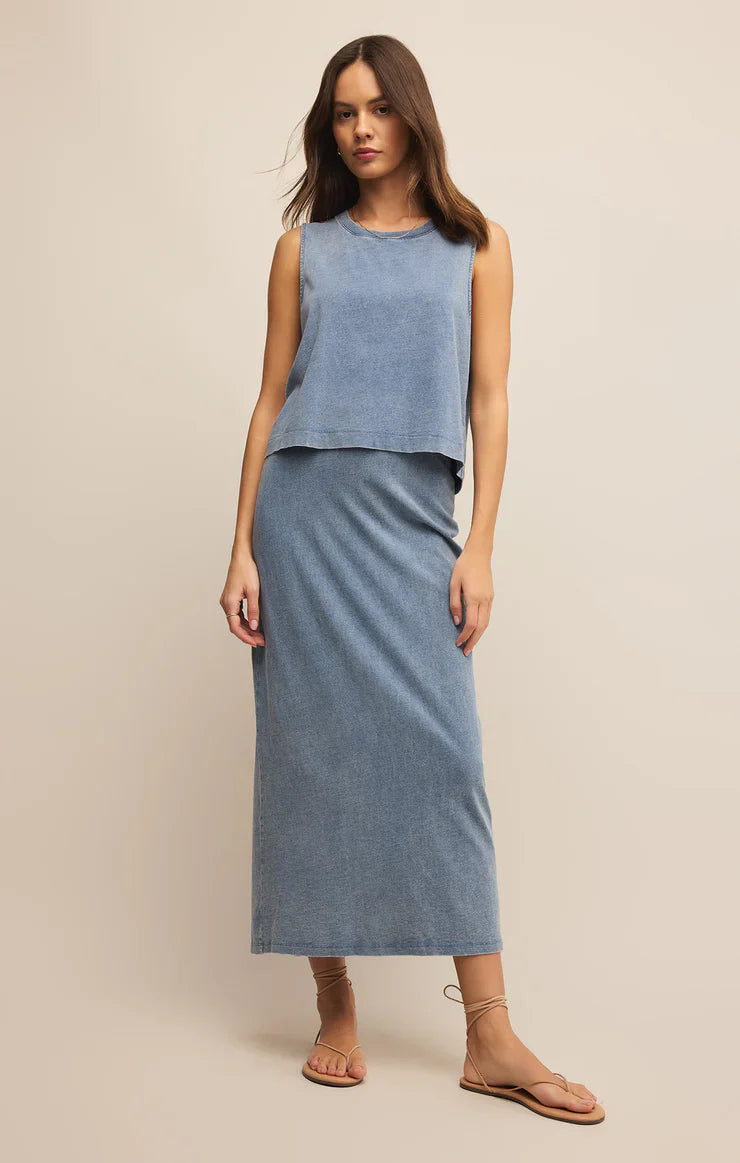 Z SUPPLY SLOANE JERSEY DENIM MUSCLE TANK MEDIUM INDIGO
