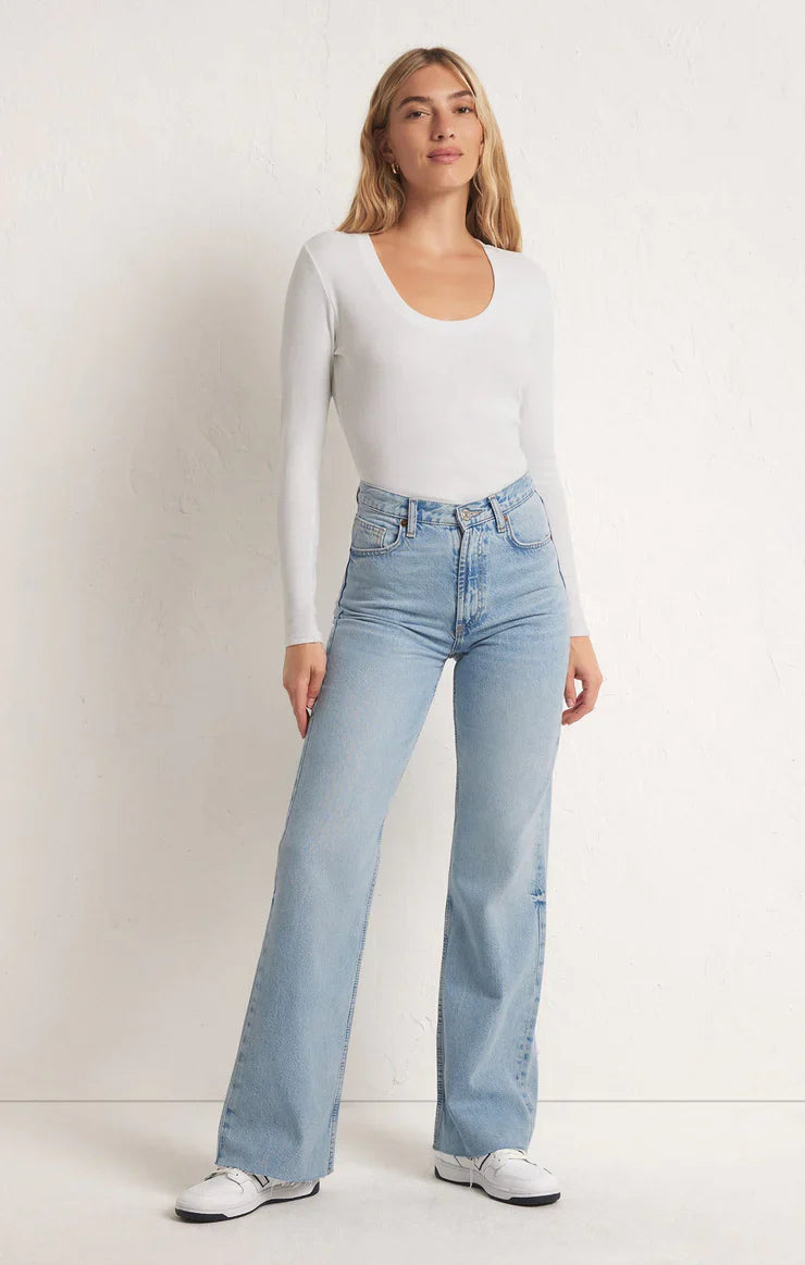 Z SUPPLY SIRENA RIB LONG SLEEVE TEE WHITE