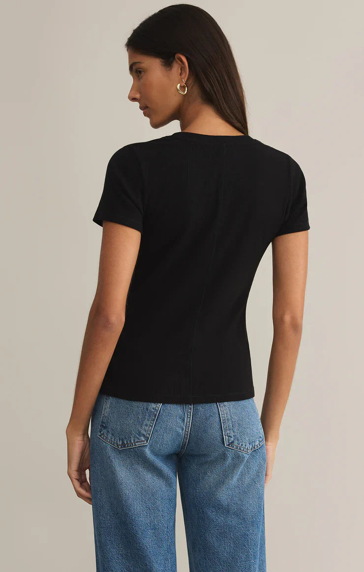 Z SUPPLY SIRENA SHORT SLEEVE RIB TEE BLACK