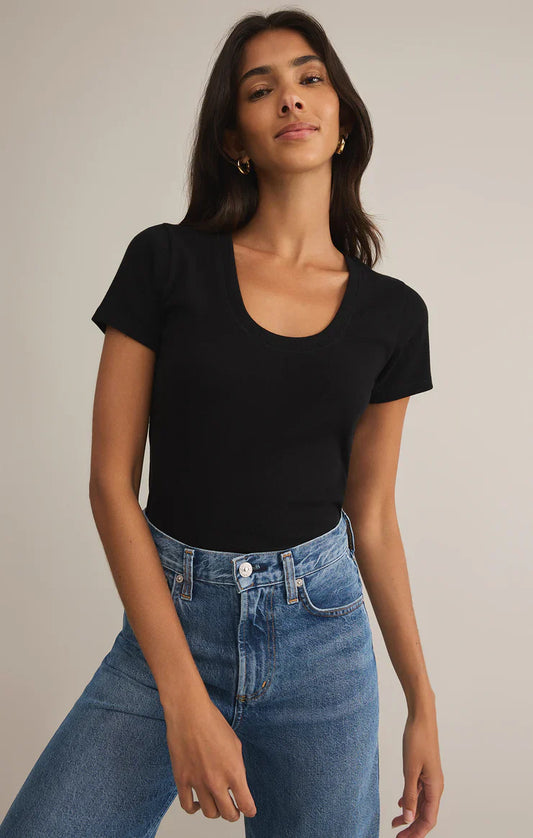 Z SUPPLY SIRENA SHORT SLEEVE RIB TEE BLACK