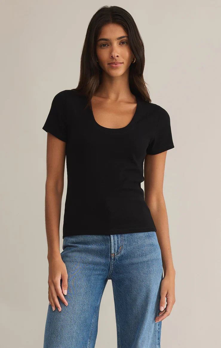 Z SUPPLY SIRENA SHORT SLEEVE RIB TEE BLACK