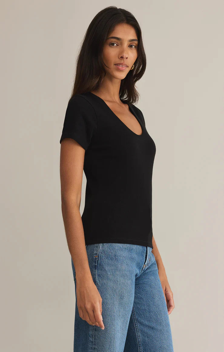 Z SUPPLY SIRENA SHORT SLEEVE RIB TEE BLACK