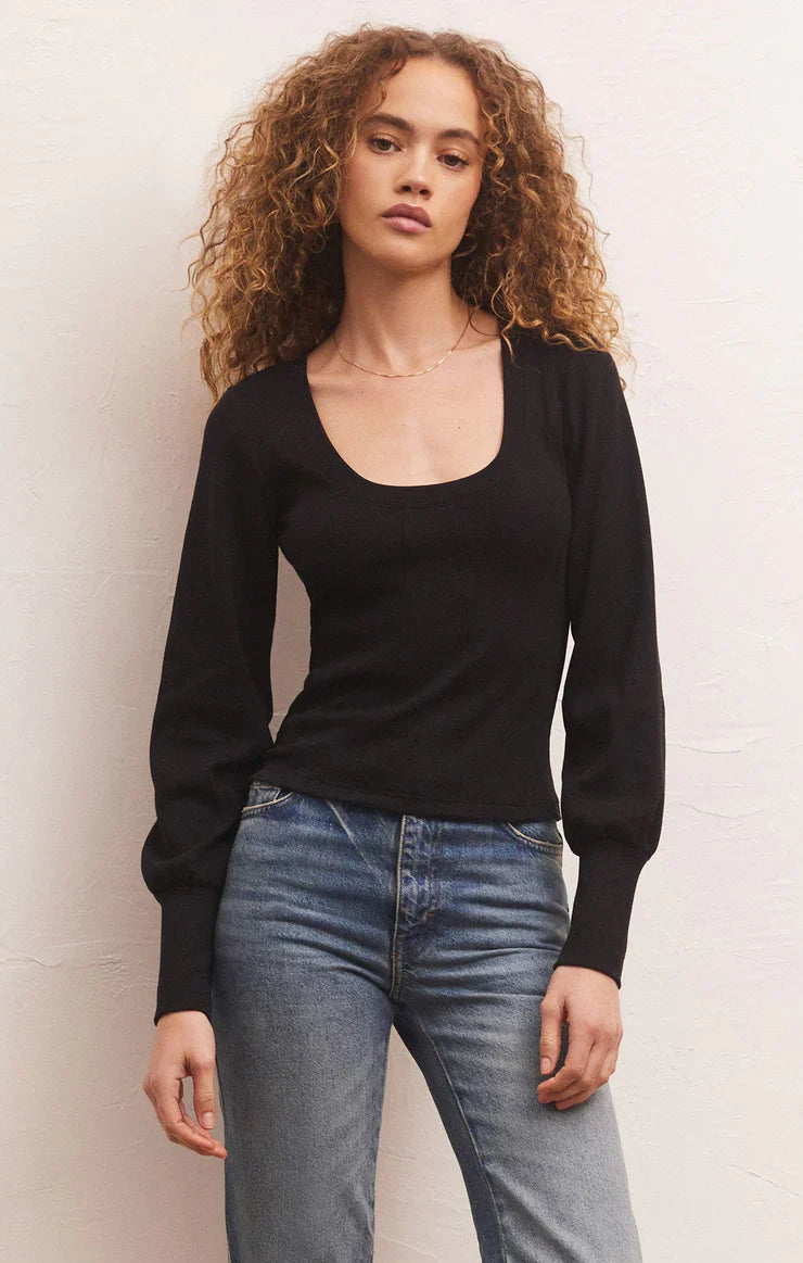Z SUPPLY RYLEN LONG SLEEVE TOP BLACK