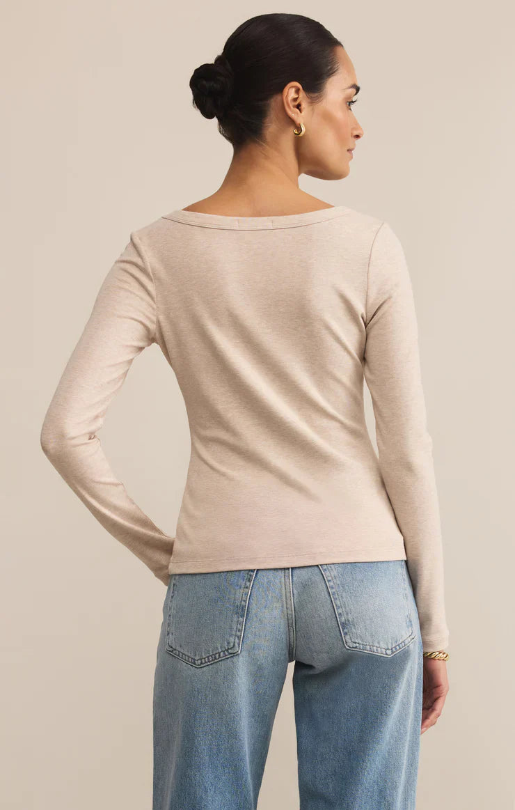 Z SUPPLY SECOND SKIN SCOOP NECK TOP OATMEAL HEATHER
