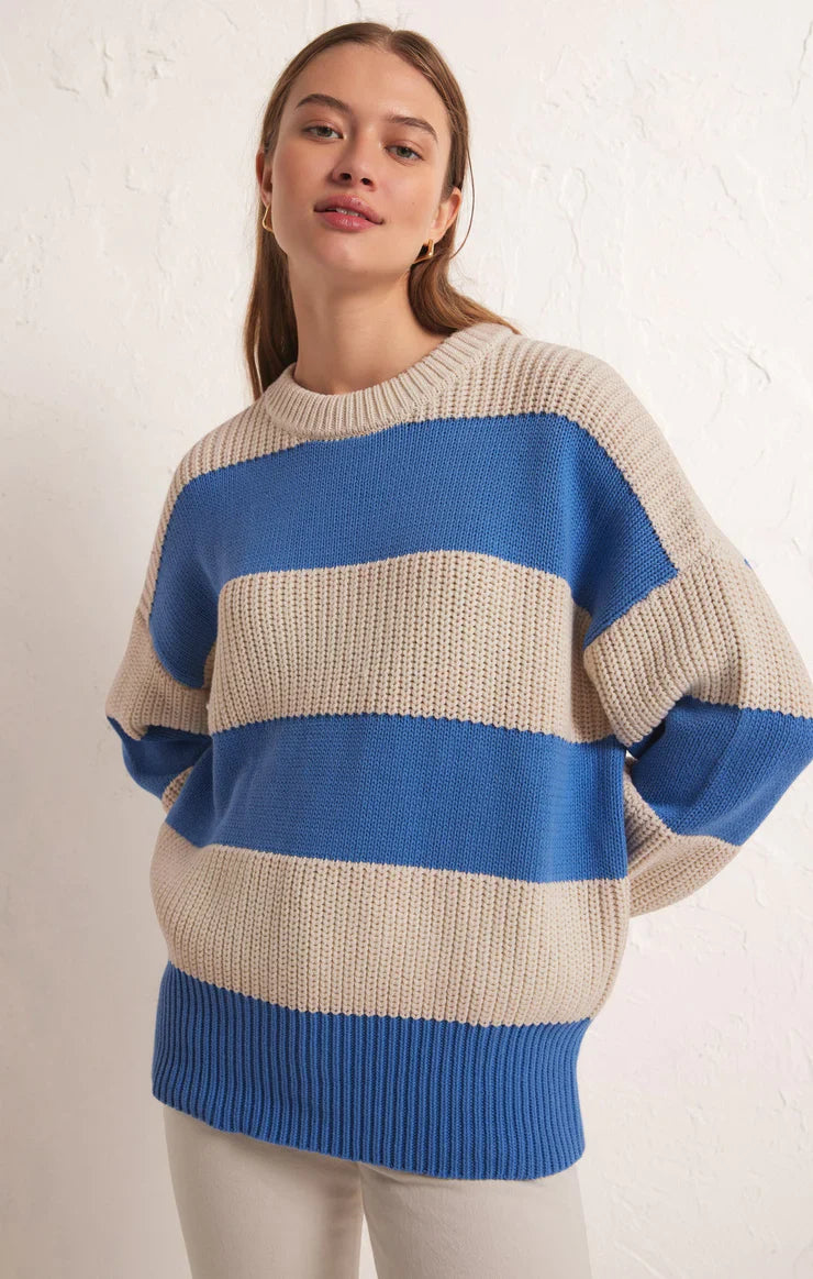Z SUPPLY FRESCA STRIPE SWEATER BLUE ISLE