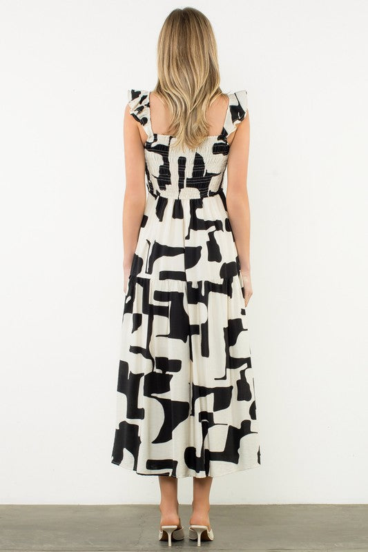 CAMILLA BLACK IVORY PATTERN TIERED MAXI DRESS