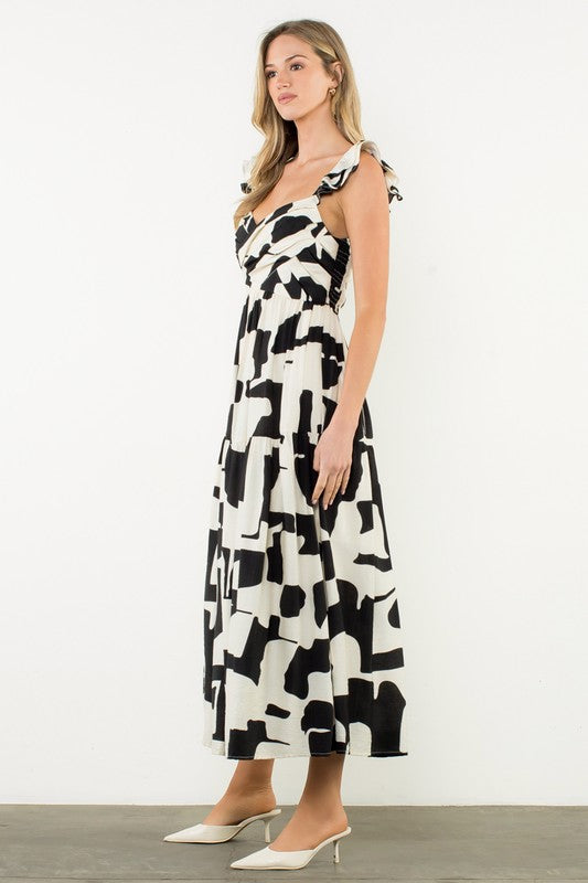 CAMILLA BLACK IVORY PATTERN TIERED MAXI DRESS