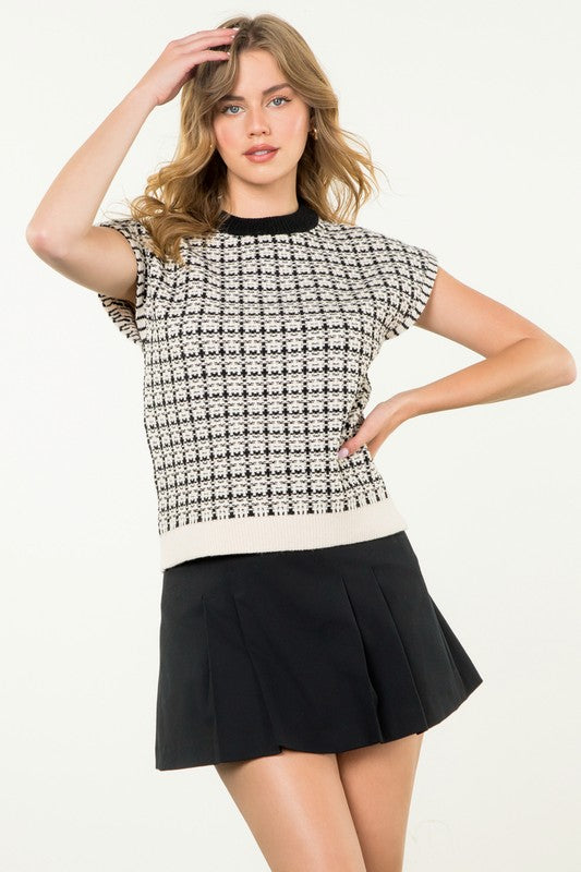 THML CREAM SHORT SLEEVE KNIT TOP TALIA