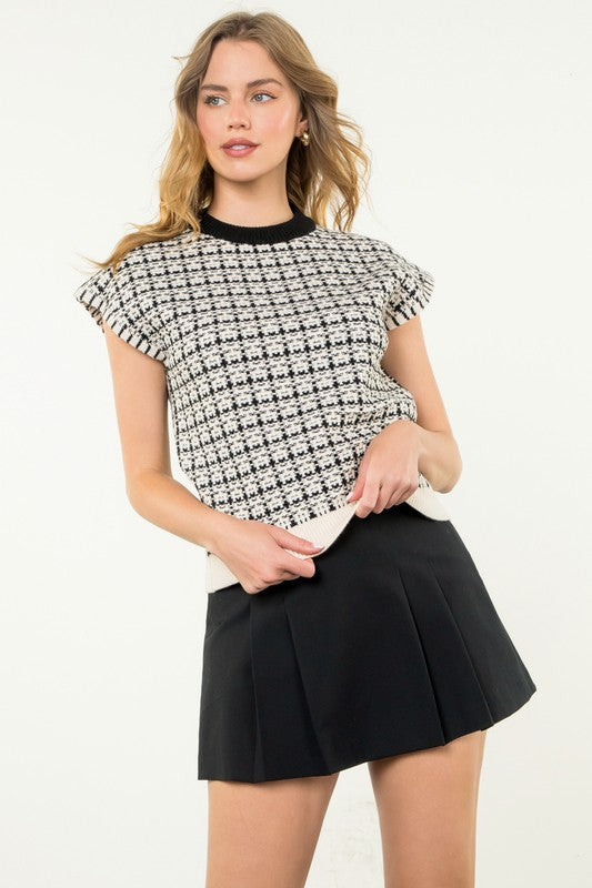 THML CREAM SHORT SLEEVE KNIT TOP TALIA