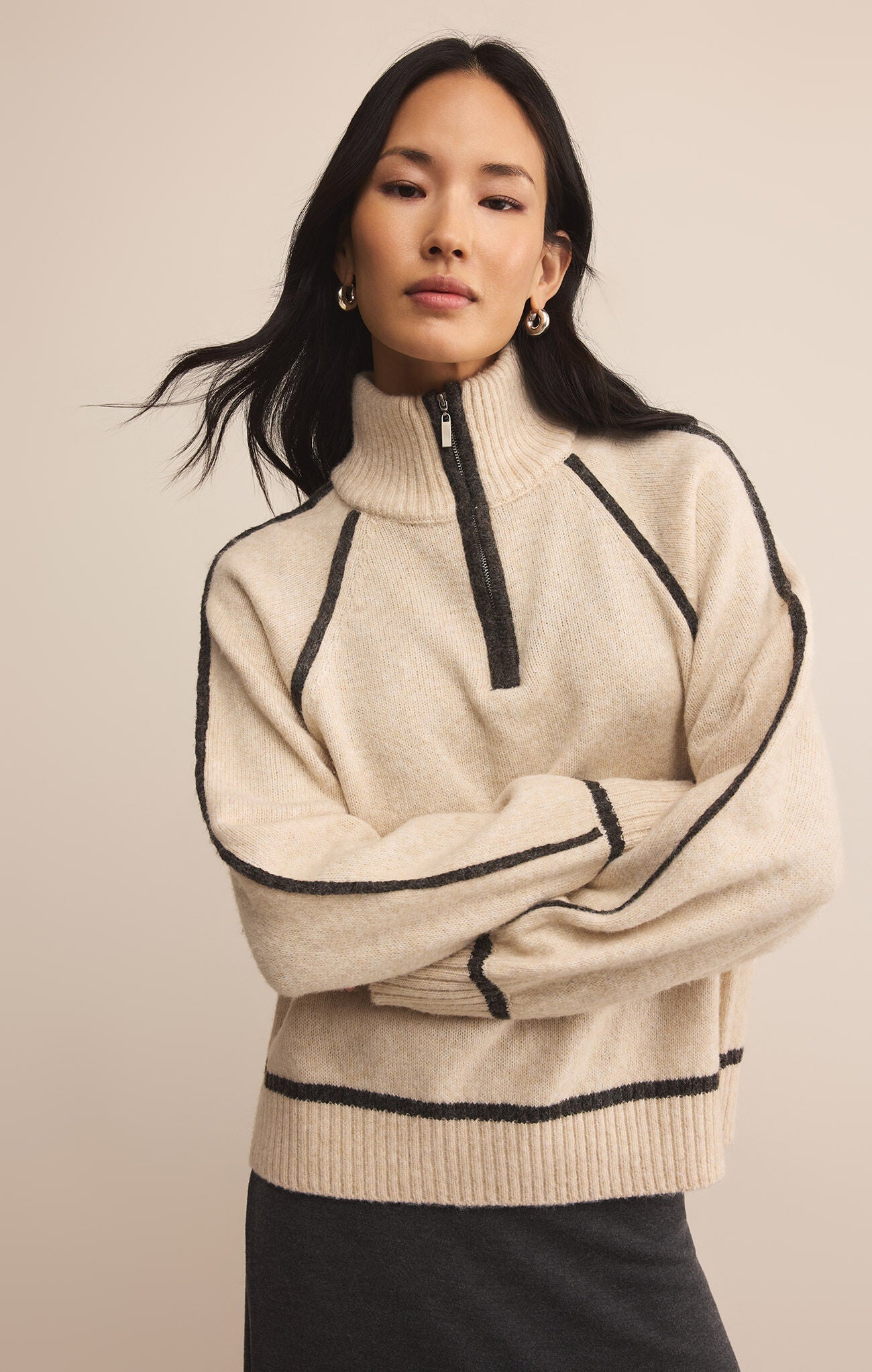 Z SUPPLY ALPS HALF ZIP SWEATER LIGHT OATMEAL HEATHER