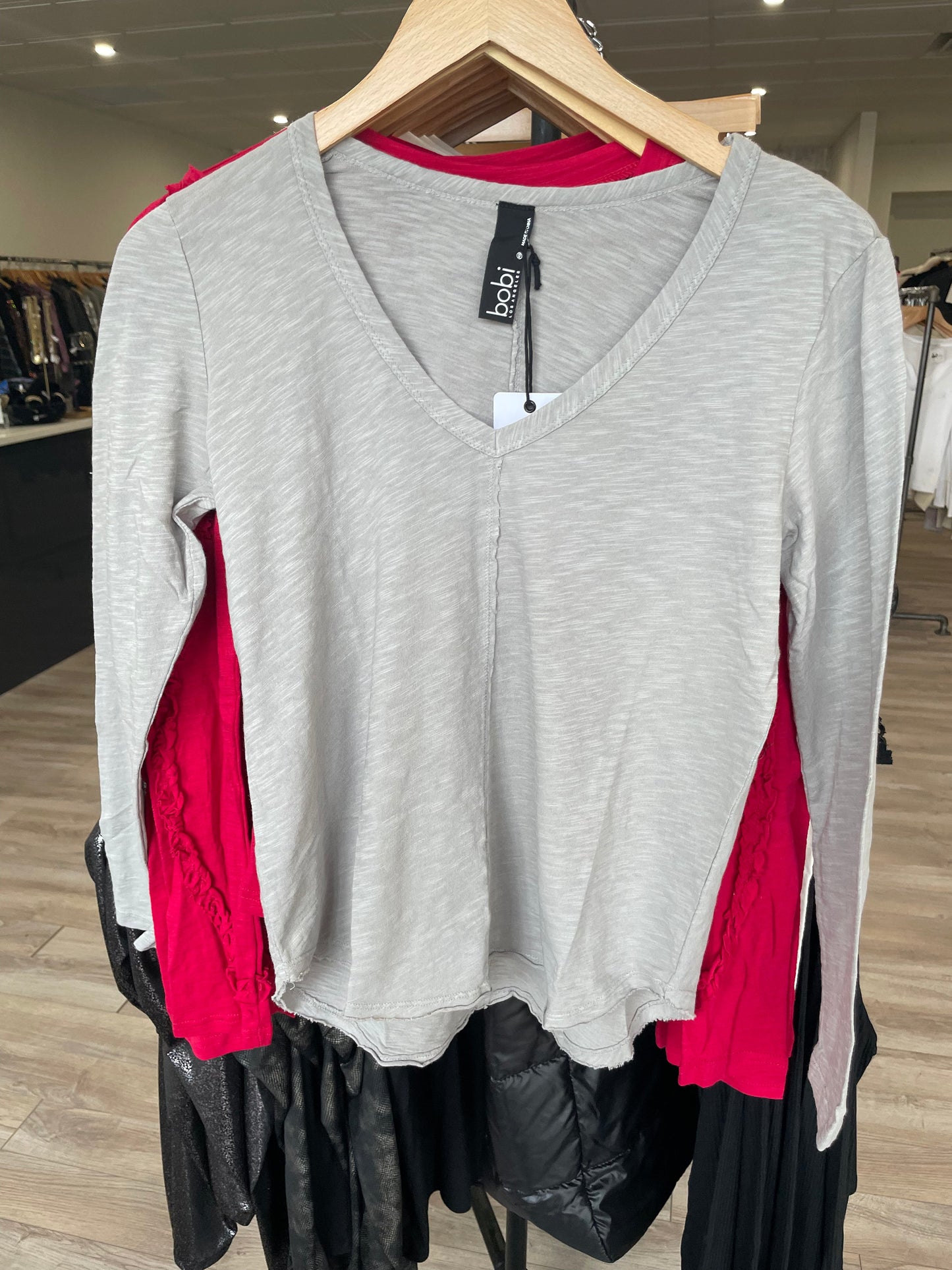 BOBI CENTER SEAM LONG SLEEVE TEE LEAD GREY