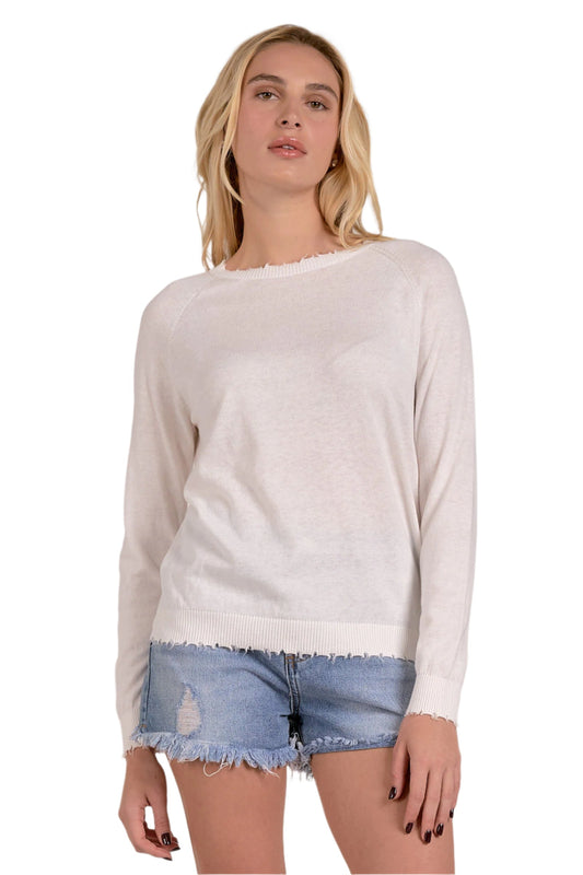ELAN SWEATER WITH RAW EDGES WHITE