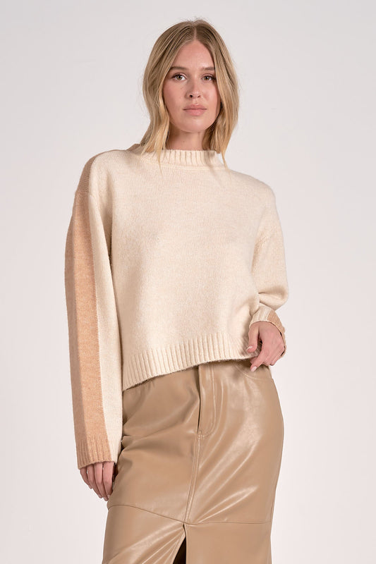 ELAN TAN NATURAL COLOR BLOCK SWEATER