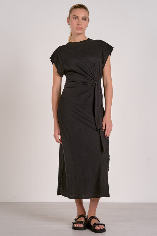 ELAN BLACK CAP SLEEVE MIDI MAXI DRESS SIDE TIE