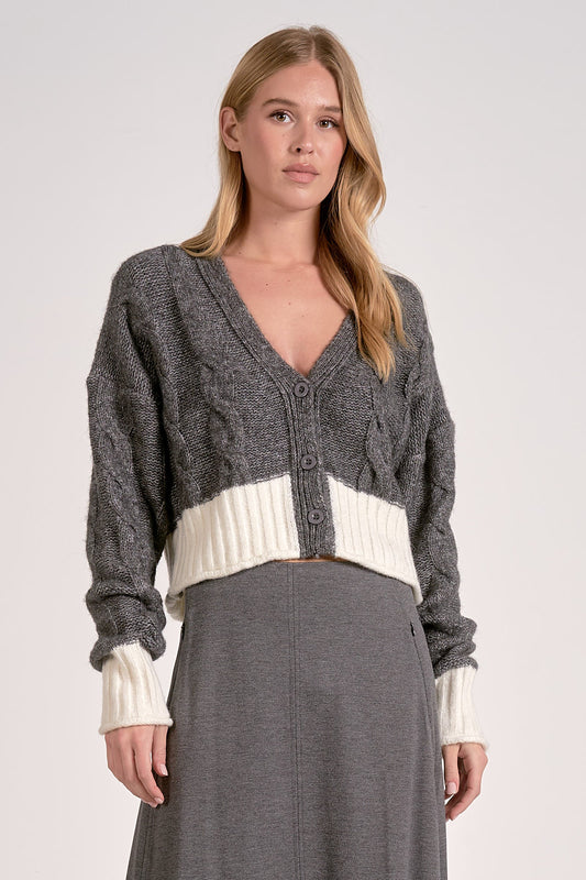 ELAN GREY WHITE TWO TONED CARDIGAN