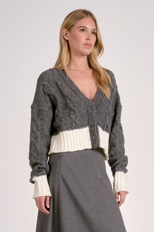 ELAN GREY WHITE TWO TONED CARDIGAN