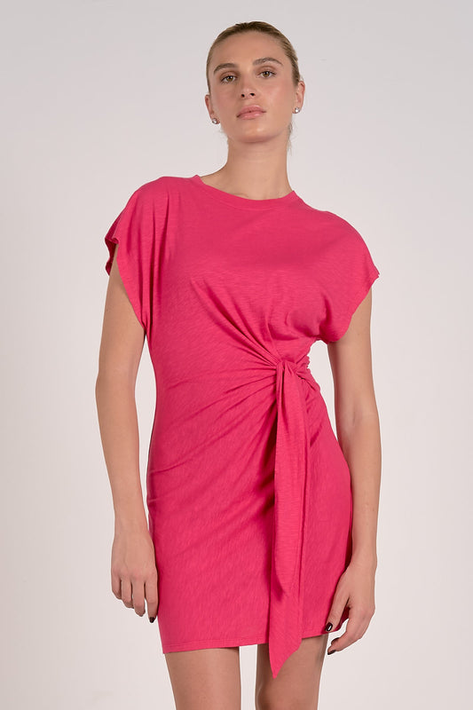 ELAN FUCHSIA SHORT SLEEVE SIDE TIE DRESS FINAL SALE